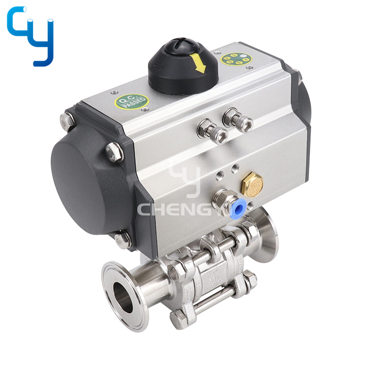 Three-piece pneumatic ball valve