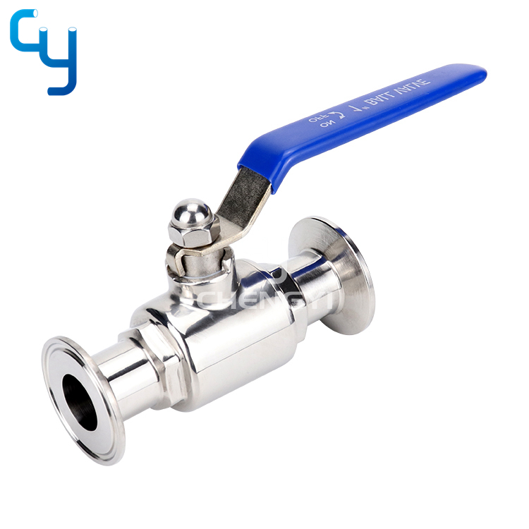 Clamped direct way ball valve