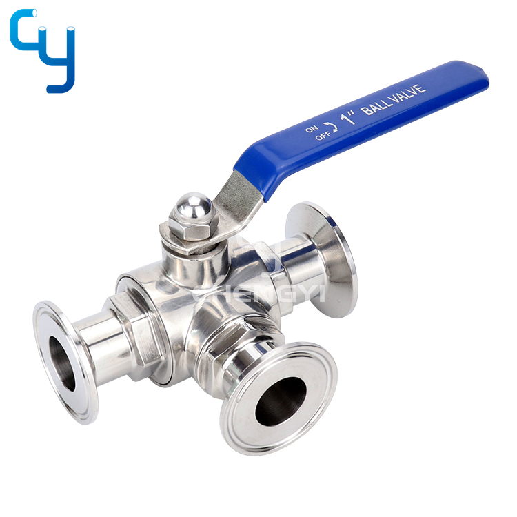 Clamped three-way ball valve