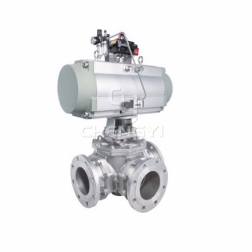 Pneumatic high platform metal seated 3-way ball valve